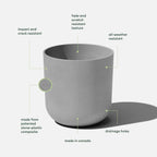 Veradek Round Lima Plastic Planter Pots for Indoor/Outdoor Garden Use, Gray, Suitable for Small to Large Succulent Plants, Flowers, Modern Interior Plants