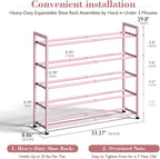 Bumusty 5-Tier Expandable Shoe Rack for Closet, 18“-33” Adjustable Shoe Rack for Small Space, Small Shoe Organizer for Front Door, Sturdy Metal (Pink)