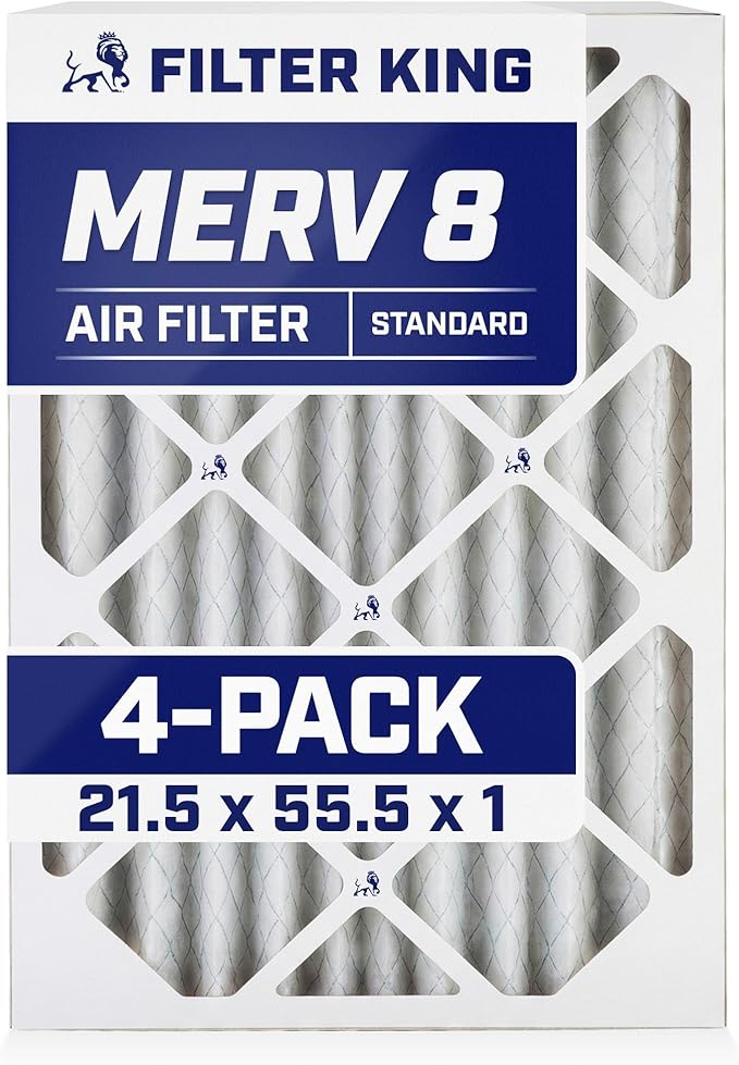Filter King 21.5x55.5x1 Air Filter | 4-PACK | MERV 8 HVAC Pleated A/C Furnace Filters | MADE IN USA | Actual Size: 21.5 x 55.5 x .75"