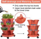 Vertical Planter 3 Tier Stackable Planters Garden Planters Strawberry Herb Flower and Vegetable Planter Indoor Outdoor Gardening Pots with Removable Wheels and Tools 2-Pack