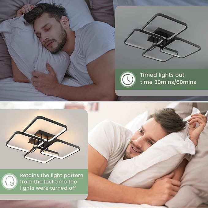 Modern Led Ceiling Light Fixtures for Living Room, Dimmable Square Ceiling Lighting Fixture with Remote Control, 3 Colors Flush Mount Ceiling Light for Dining Room, Kitchen, Living Room
