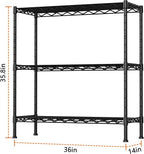 3-Shelf Adjustable Heavy Duty Storage Shelves,36" Wx14 Dx35.8 H Metal Organizer Wire Rack for Laundry Bathroom Kitchen Pantry Closet Garage Shelving Black