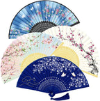 WEARXI Handheld Fan, 4 PCS Hand Fan, Chinese Folding Fan for Women Foldable, Silk Bamboo Hand Held Fan, Paper Hand Fan