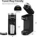 CHULUX Slim Single Serve Coffee Maker for K Cup, Mini Travel One Cup Coffee Machine for Home, Desk, Kitchen and Bedroom, Fits Travel Mug, Matte Black