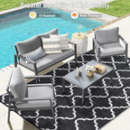 Outdoor Plastic Straw Rug, Waterproof Mat, Washable Large Floor Mat and Rug for Outdoors, RV, Beach, Patio, Camping, Backyard, Deck, Picnic, Indoor Outside (5x8ft,Lantern/Black&White)