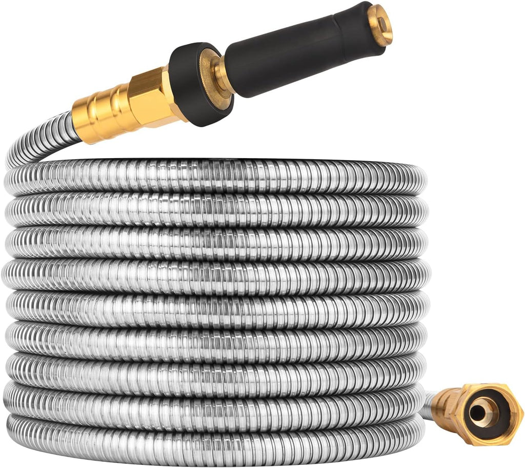Metal Garden Hose 25 FT - 304 Stainless Steel Water Hose 25 FT - Expandable Short Flexible Garden Hose,no Kink Explosion, no Bite