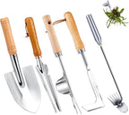 Yungyan 5 Pcs Weed Puller Set Include Dandelion Fork Weeding Knife Tool Hand Trowel 5 Teeth Weeding Tool L Shape Gardening Crack Sickle Tool Hoe for Garden Lawn Grass Moss Removal Backyard