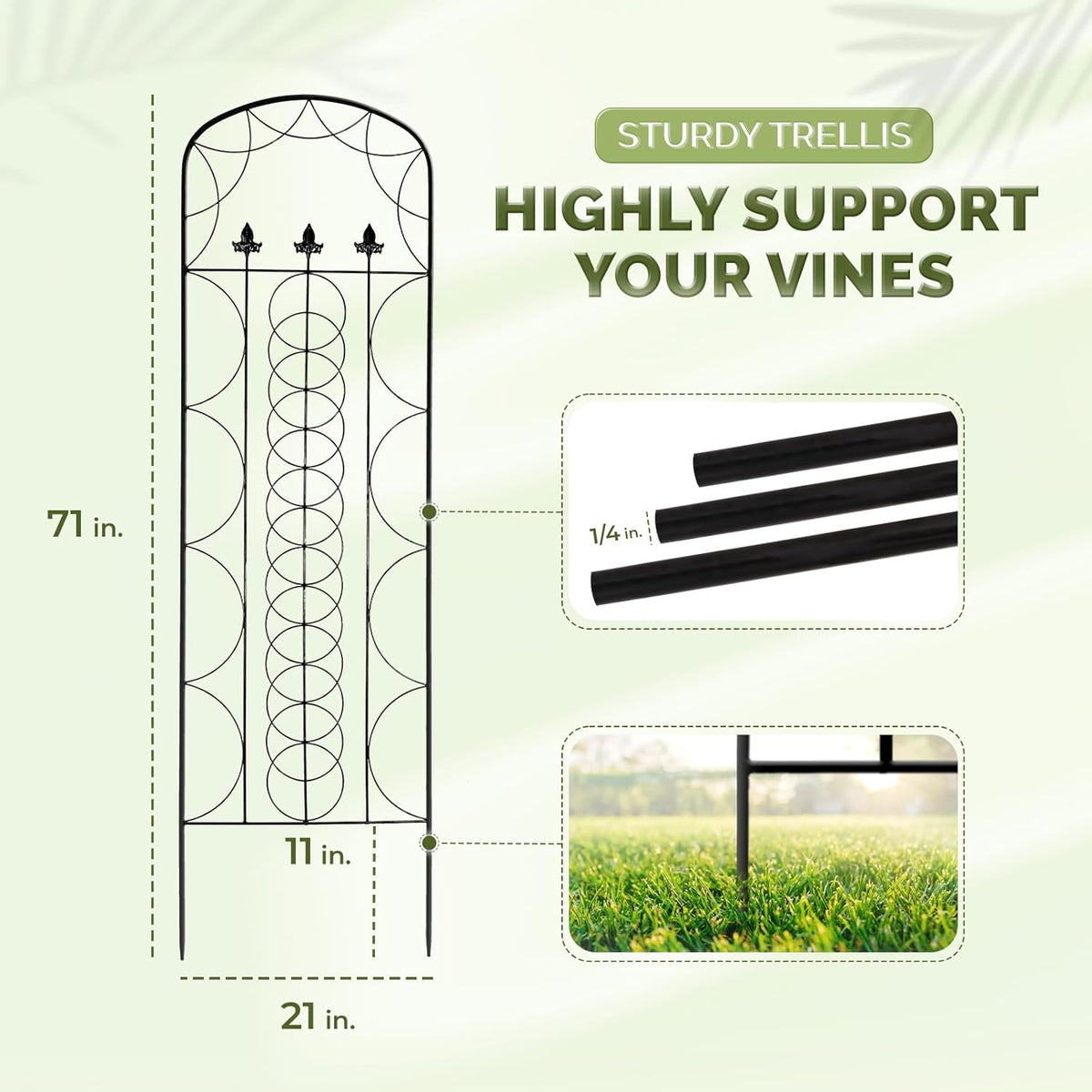 Idzo 71 in. Decorative Metal Trellis for Climbing Plants Outdoor, Heavy-Duty Steel Garden Trellis with Durable Powder Coating, Black