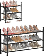 TZAMLI 3-Tier Shoe Rack for Closet, Expandable and Stackable Shoe Organizer Adjustable Metal Shoe Storage Small Shoe Shelf for Entryway Entrance, Black