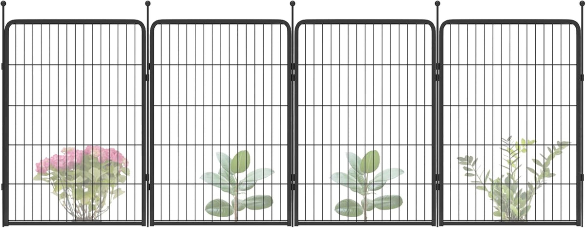 FXW Garden Fence Outdoor for The Yard – 40in(H) x 9.1ft(L) Heavy Duty Metal Animal Barrier for Dog and Rabbit, Decorative Dog Fence, 4 Panels, Black