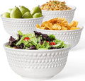Large Salad Bowls Set of 4, 60oz White Serving Bowls Deep Deep Embossed Ceramic Mixing Bowl for Soup Kitchen, Eating, Ramen, Pasta, Dishwasher & Microwave Safe 8 inch (Auspicious Clouds)