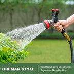 FANHAO Fireman Style Garden Hose Nozzle, Heavy Duty All-Metal Fire Water Nozzle with 9 Spray Patterns, High Power Hose Sprayer Nozzle with Lever Control for Car Washing, Garden & Pets Showering