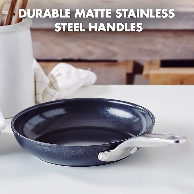 GreenPan Chatham Prime Midnight Hard Anodized Healthy Ceramic Nonstick, 8" Frying Pan Skillet, PFAS-Free, Dishwasher Safe, Oven Safe, Black