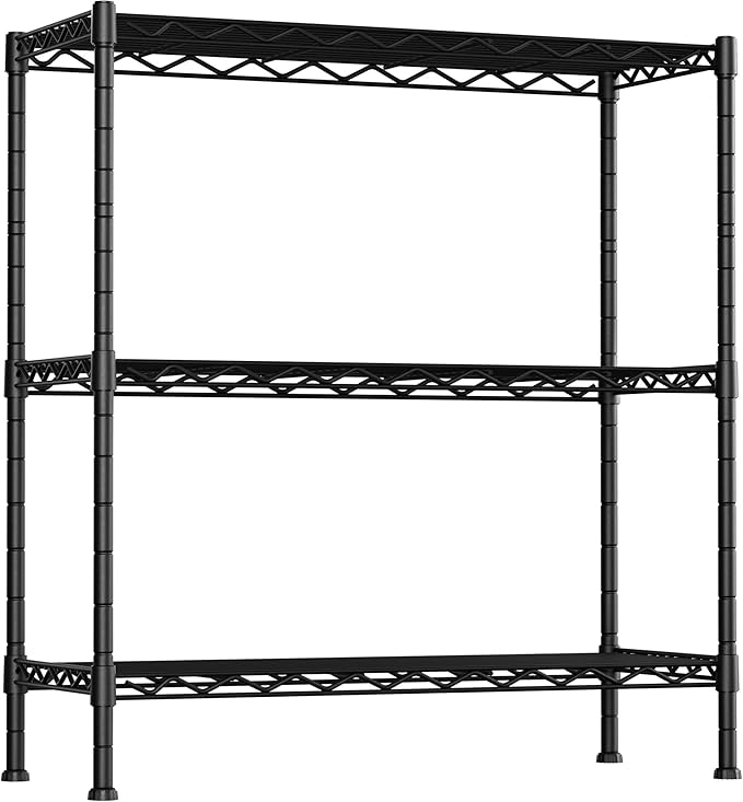 3-Shelf Adjustable Heavy Duty Storage Shelves,36" Wx14 Dx35.8 H Metal Organizer Wire Rack for Laundry Bathroom Kitchen Pantry Closet Garage Shelving Black