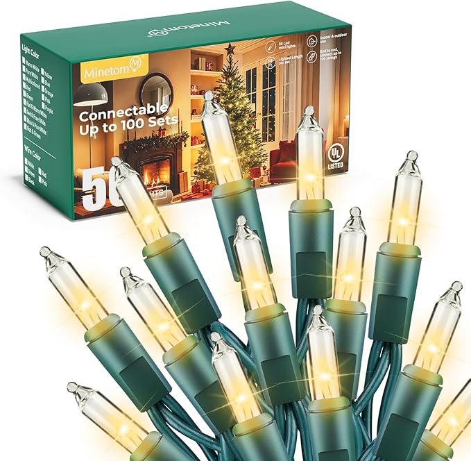 Minetom LED Clear Christmas String Lights, 50 Count 16 Feet LED Christmas Lights Bulb, Christmas Decorations Indoor, White Christma Tree Lights for Indoor Outdoor Xmas Wedding Party Festival