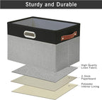 Large Collapsible Fabric Storage Bins with 3 Handles, Foldable Organizer Baskets for Closet, Shelves, Living Room | 3 Pack, Durable PU & Metal Handles (14.9"x9.8"x9.8", Black & Gray)