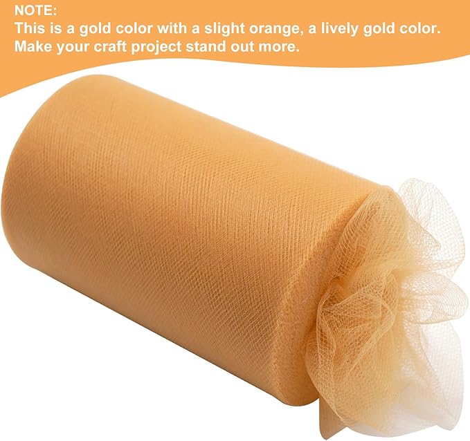Gold Tulle Fabric Rolls 6 Inch by 100 Yards (300 feet) Fabric Spool Tulle Ribbon for DIY Gold Tutu Bow Baby Shower Birthday Party Wedding Decorations Christmas Craft Supplies