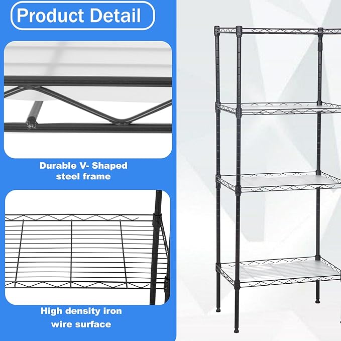 PayLessHere Metal Shelving Storage Shelves Garage Shelving 4-Tier Adjustable Shelf 600 lbs Total Bearing Capacity Multi-Functional Durable Easy Assembly, Black