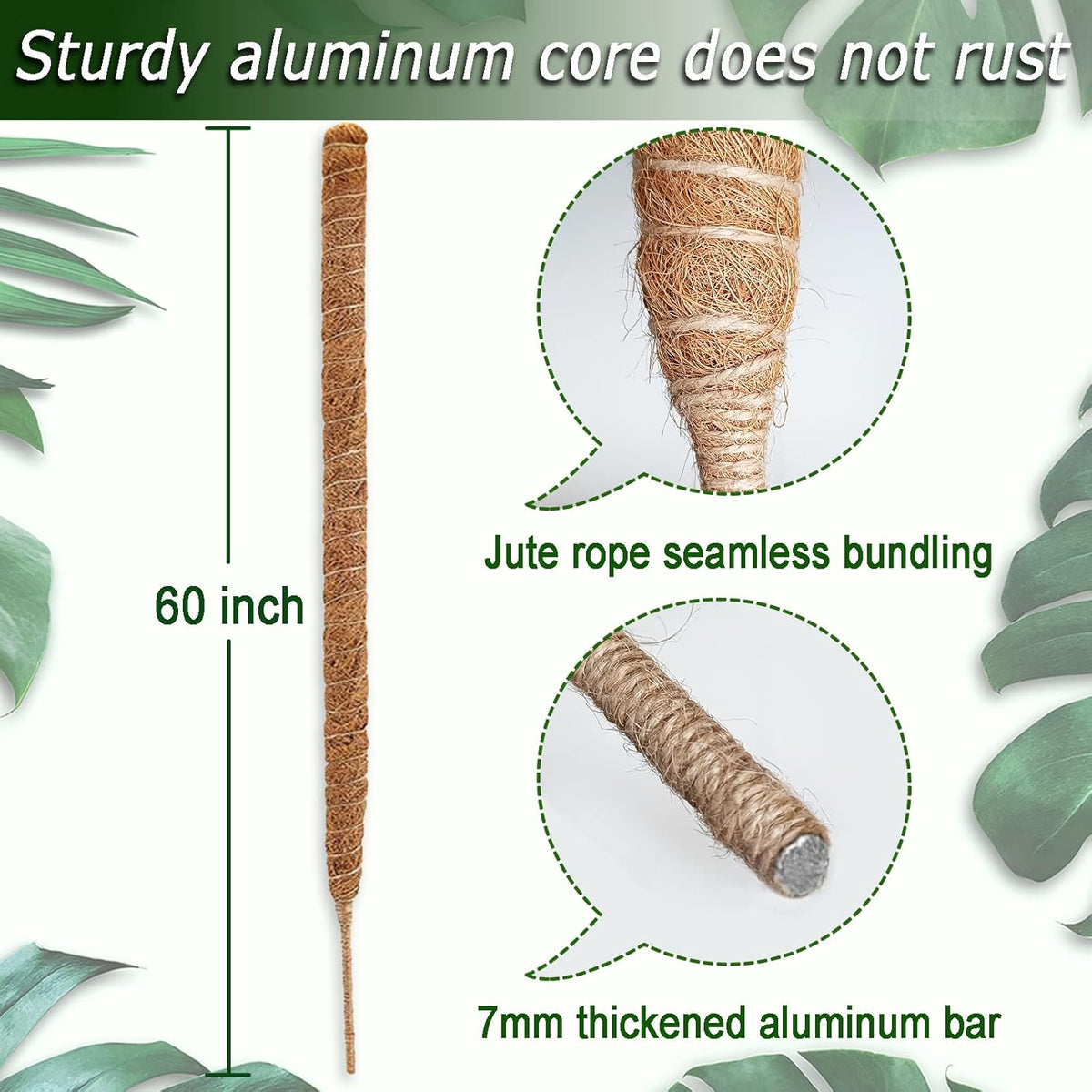 60 Inch Moss Pole for Plants Monstera, Tall Bendable Moss Poles for Climbing Plants Indoor, Large Handmade Plant Pole Sticks, Coco Coir Plant Support Stakes for Potted Plants, Pothos