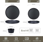 Herogo 24 Pieces Stoneware Dinnerware Set, Service for 8, Dinner Plates and Bowls Sets, Double Reactive Glaze Dishes Set for Kitchen, Scratch Resistant, Dishwasher Safe, Matte Black