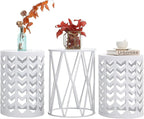 Y&M Side Table,Set of 3 Heavy-Duty Round End Table, Outdoor Decorative Garden Stool Plant Coffee Table for Indoor Multifunctional Use, Stand-White