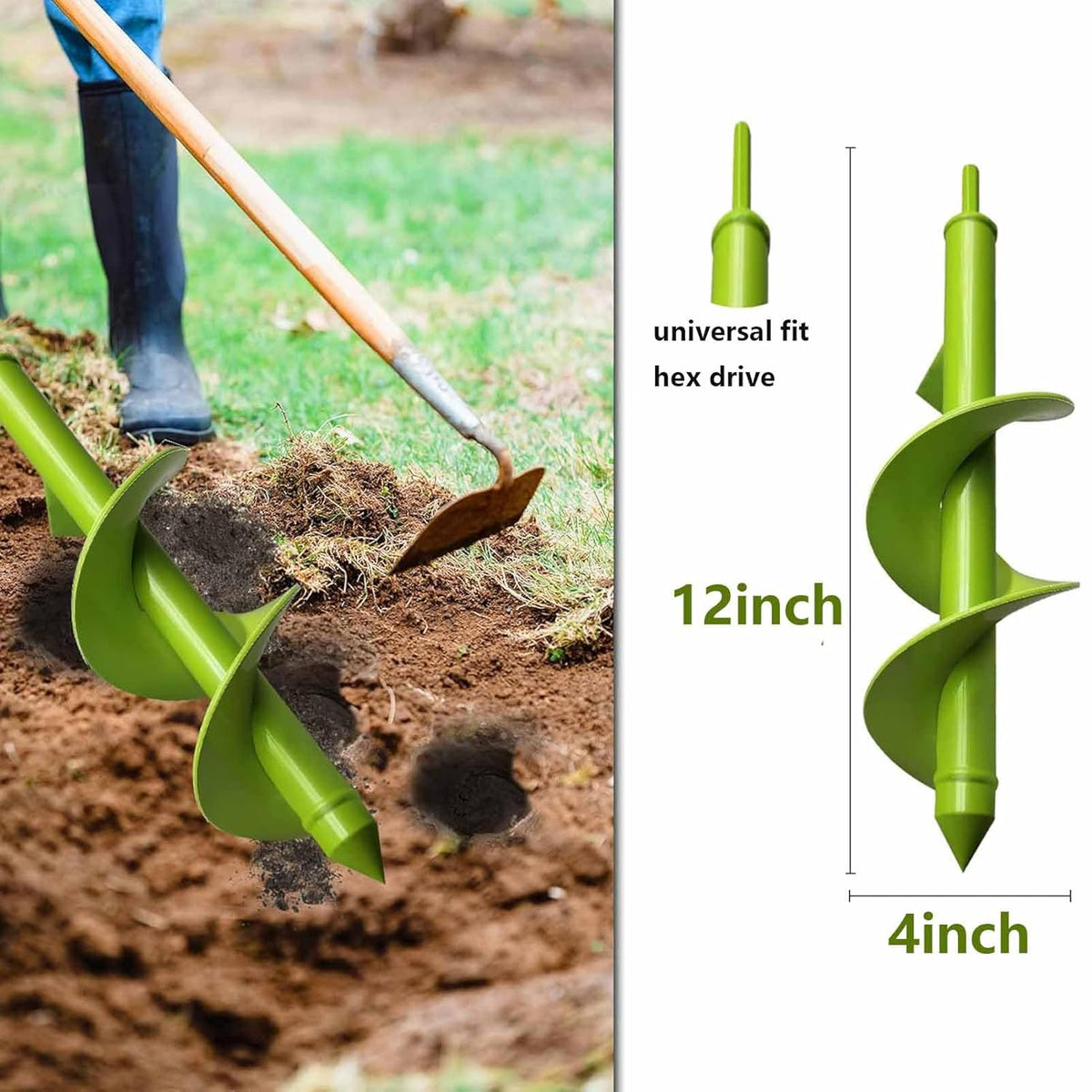 TCBWFY 4"x12" Auger Drill Bit for Planting and Digging Holes, Garden Plant Flower Bulb Rapid Bulb Planter Earth Auger Bit Post or Umbrella Hole Digger for 3/8" Hex Drive Drill