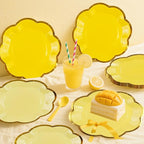 48Pcs Yellow Scalloped Party Plates - 7inch Gold Foil Gradient Yellow Dessert Paper Plate Disposable Cake Plates for Birthday Bridal Baby Shower Wedding Party Decorative Supplies