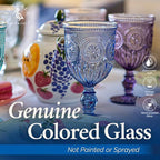 Yungala Blue Wine Glasses - Set of 6 Glass Goblets, 10oz - Dishwasher-Safe Handcrafted Stemmed Blue Vintage Glassware vintage wine glasses or water goblets or for those who love blue drinking glasses