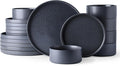 GBhome Ceramic Dinnerware Sets for 6, Matte Stoneware Plates and Bowls Sets,Chip and Scratch Resistant Dishes, Dishwasher & Microwave Safe, Oven safe,Reactive Glaze-Speckled Black