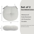 Bistro Chair Cushions 15 inch,Set of 2,Tufted Round Chair Cushions with Ties,15"x15"x4",Water Resistant Round Seat Cushion for Barstool Chairs,Patio Garden Kitchen Outdoor Furniture(Cloud Gray)