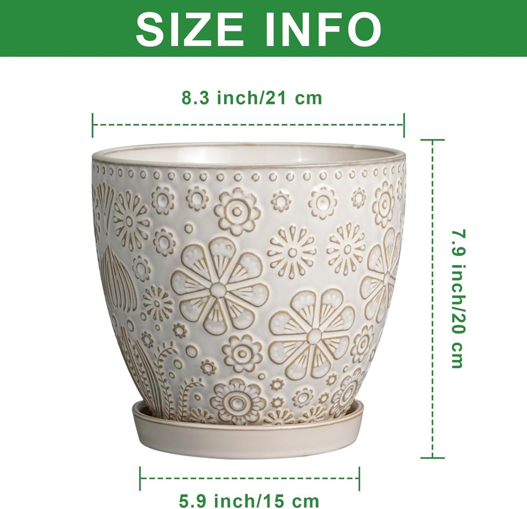 Ceramic Planter 8 Inch Plant Pot with Drainage Hole and Saucer Ceramic Pots for Indoor Plants Outdoor Large Flower Pot for Home Decor White