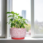 SQOWL Ceramic Planters for Indoor Plants - 10 Inch Flower Pots with Drainage Hole and Saucer, Decorative Ceramic Plant Pots, Round Large Planter Outdoor, Room Decor, Housewarming Gifts, Red and White
