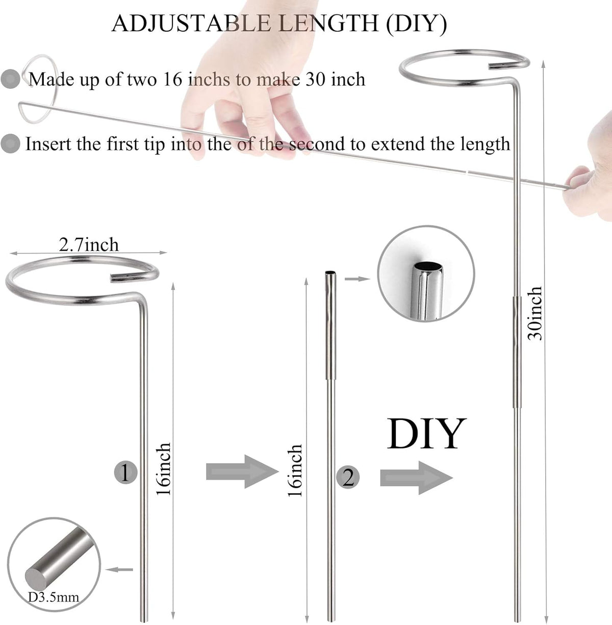 30 Inch Or 16 InchPlant Stakes for Flowers - 5 Pack (DIY), Stainless Steel Garden Tall Single Stem Support Stake Plant Cage Support Rings with Adjustable Height Fit Flowers, Plant Stable