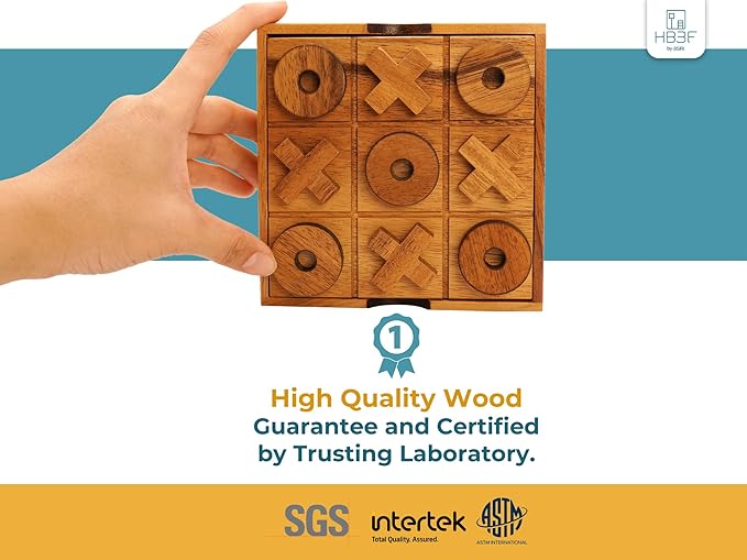 BSIRI Wooden Tic Tac Toe Game - Brain Teaser Puzzles for Adults Kids Games and Unique Gifts for Kids, Coffee Table Decor Living Room Decor Modern Wood Decor (5.5 Inch)