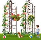 Amagabeli 2 Pack 71” x 21” Tall Garden Trellis for Climbing Plants Outdoor Heavy Climbing Plant Rose Trellis Wrought Iron Ivy Vine Cucumbers Decorative Metal Trellis Brown