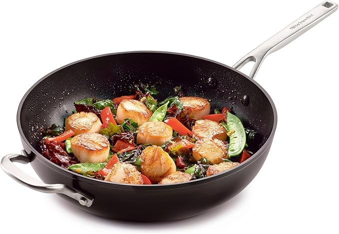 KitchenAid Hard Anodized Induction Nonstick Stir Fry Pan/Wok with Helper Handle, 12.25 Inch, Matte Black