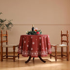ISAENNE Designer Christmas Red Small Round Tablecloth,Linen Table Cloth with Snowflakes Pattern,Wrinkle Resistant Decor Tablecloths for Dining Kitchen Thanksgiving Christmas,Diameter 55"-Carol C