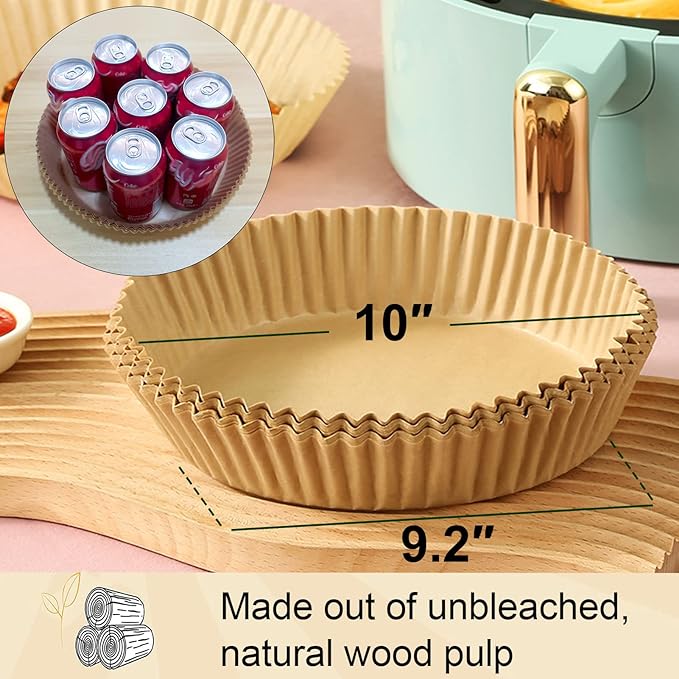 Large Air Fryer Disposable Paper Liner Round, 10 Inch Parchment Liners Non-Stick Fryer Paper Pads Baking Paper Food Grade for 7qt Power XL Air Fryer, Baking Roasting Microwave