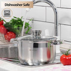 Daniks Standard Stainless Steel Stock Pot with Glass Lid – Induction 7 Quart, Dishwasher Safe, Measuring Scale, For Soup, Pasta, Stew, Silver