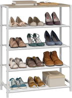 Yusong Shoe Rack Organizer, 5 Tier Industrial Shoe Storage Shelf, Narrow Sturdy Metal Shoe Shelves for Closet Entryway, White