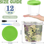 32 oz Plastic Containers with Lids, 12 Pack Stackable Freezer Soup Container, Reusable Clear Food Storage Meal Prep Containers for Snack Fruit, Microwave & Dishwasher Safe, with Pen & Brush