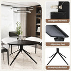 VOWNER Modern Round Dining Table for 4-6 People, 47 Inches Wood Kitchen Table, Dining Room Table with Metal Legs, Circle Coffee Dining Room for Living Room, Home, Apartment, Black and White