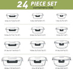 BAYZZ 24 Piece Glass Food Storage Containers with Lids, Airtight Glass Meal Prep Containers for Kitchen, BPA-Free Lunch Box, Microwave and Freezer Safe