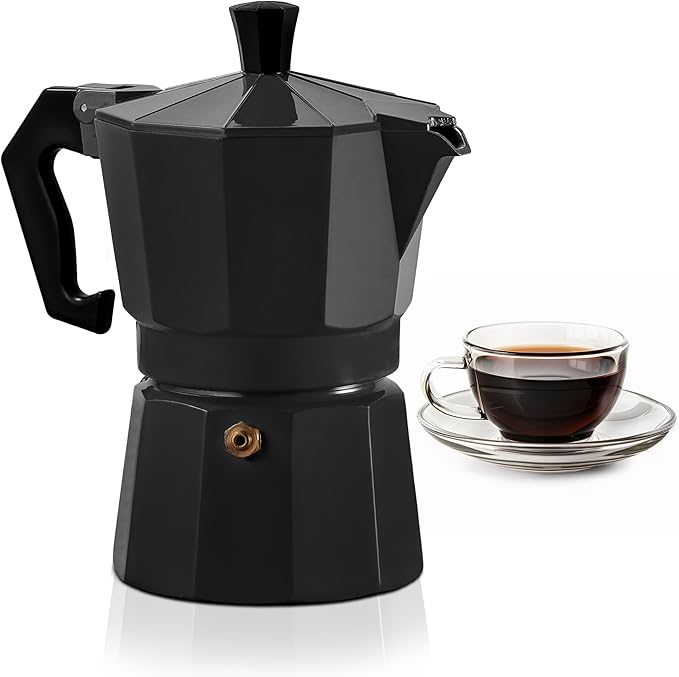 Mixpresso Black 3 Cup Moka Pot Cuban Coffee Maker, Moka Pot for Gas, Electric Stove Top, Classic Italian Coffee Maker, Stovetop Espresso Maker, Camping Pot Makes 3 Espresso Cup 5 Oz