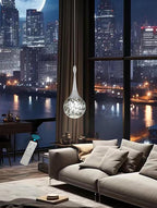 Flashing God Silver 1 Light Teardrop Crystal Pendant Lighting,Integrated Pendant Light with Crystal Bubble for Kitchen Island Globe Fixtures, Chromed Finishe 2700k 4500k 9000k