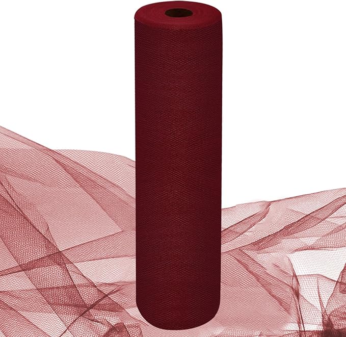 Burgundy Tulle Fabric Rolls 54 Inch by 10 Yards Fabric Tulle Bolt for Wedding Christmas Decorations Gift Wrapping DIY Tutu Baby Shower Table Skirt Birthday Party Craft Supplies