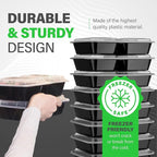 Ez Prepa [20 Pack] 32oz 3 Compartment Meal Prep Containers with Lids - Bento Box - Plastic - Stackable, Reusable, Microwaveable & Dishwasher Safe