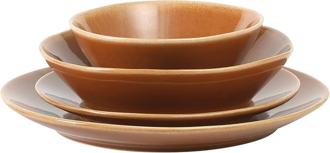 Bloomhouse Montecito Breeze 16 Piece (Service for 4) Double Plates and Bowls Stoneware Reactive Glaze Dinnerware Set - Terracotta Canyon