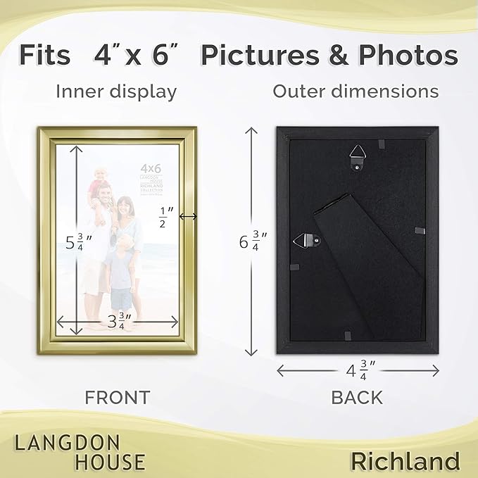 Langdon House 4x6 Picture Frames Set (Gold, 6 Pack) Distinguished Edging for Classic Style, Richland Collection