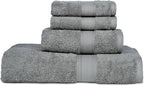 Casa Lino 100% Cotton Bath Towels Set of 4 (1 Bath Towel, 1 Hand Towel & 2 Wash Cloths) - Bathroom Towels and Washcloths Set - Complete Bathroom Set - Guest Room Essentials - (Silver Grey)